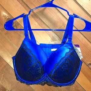 Cacique Blue/Black Lace Plunge Bra 40C
